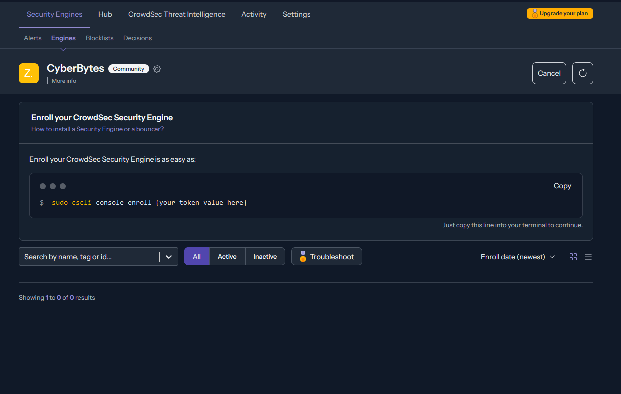 Enroll on CrowdSec website